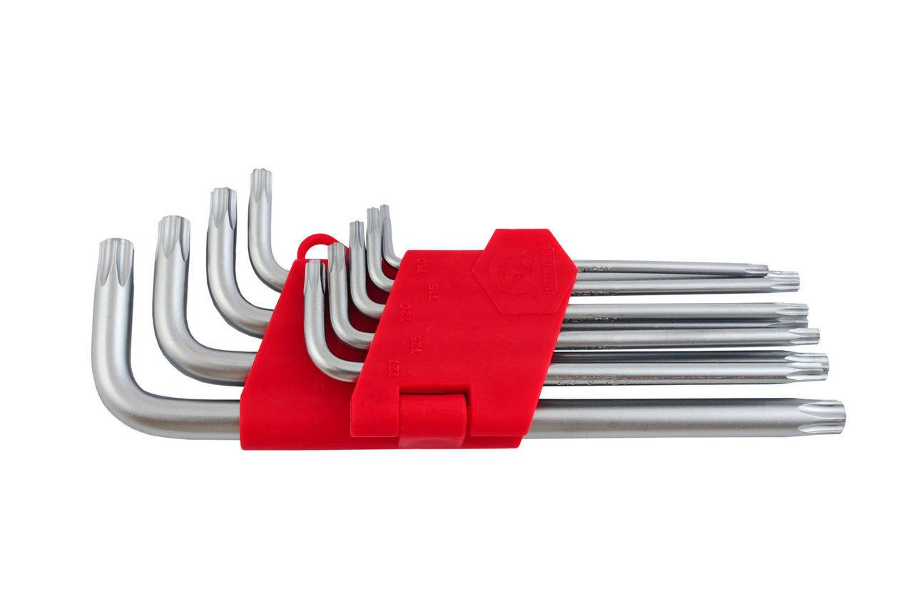 Набір подовжених Torx ключів Intertool 9 шт. (T10-T50) з отвором, Г-подібні, Cr-V сталь