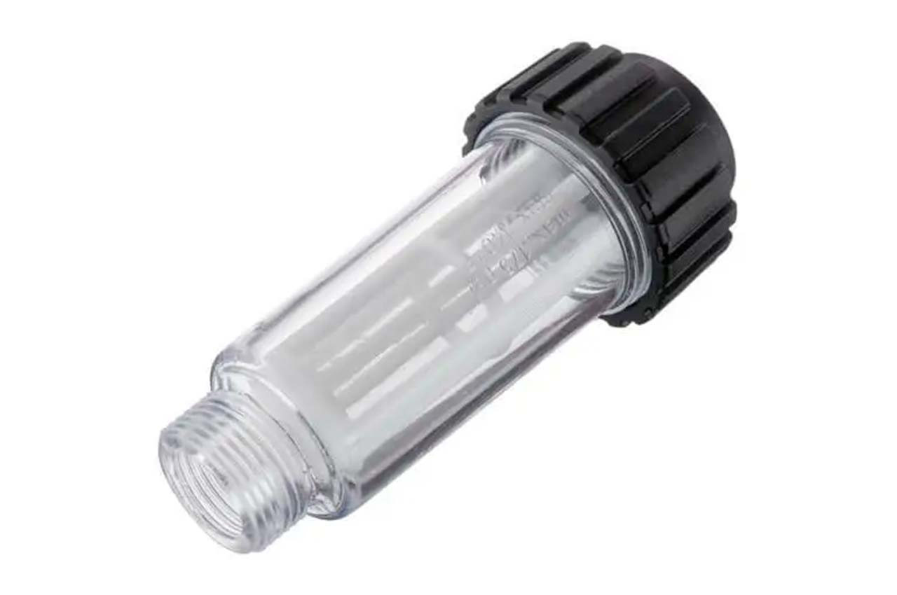 Фільтр тонкого очищення Intertool 3/4" × 12 бар для мийок високого тиску з прозорим корпусом та змінним нейлоновим картри(DT-1580)