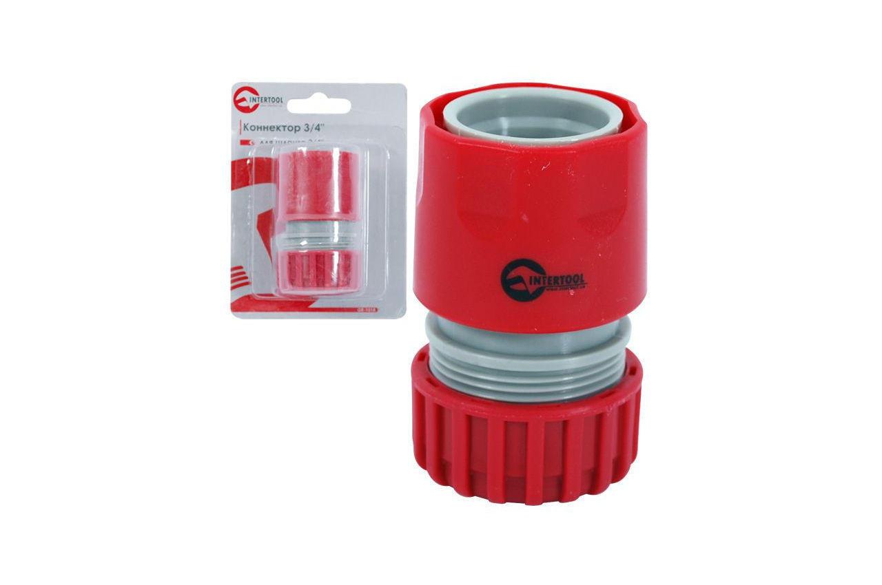 Конектор для шланга Intertool 3/4" х 3/4" з пластика, різьба 3/4", виробник Китай (GE-1018)