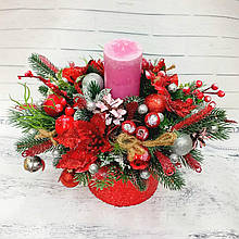 Новорічний букет, декор з свічкою. Ручна робота. Букет в коробці