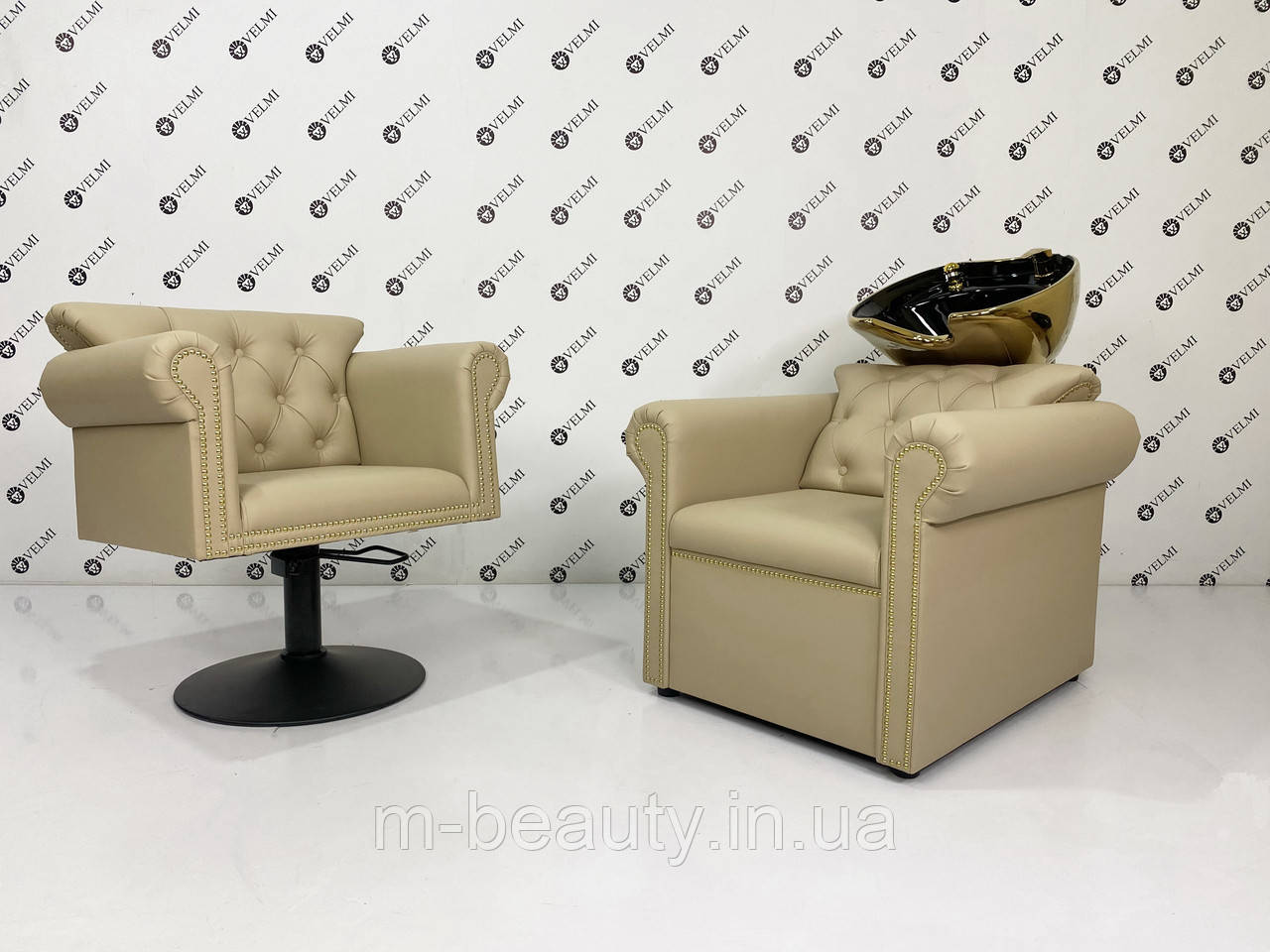 Комплект меблів для салону краси 2в1 Lili Gold Black меблі перукарські (VM2031/2+874 GB)