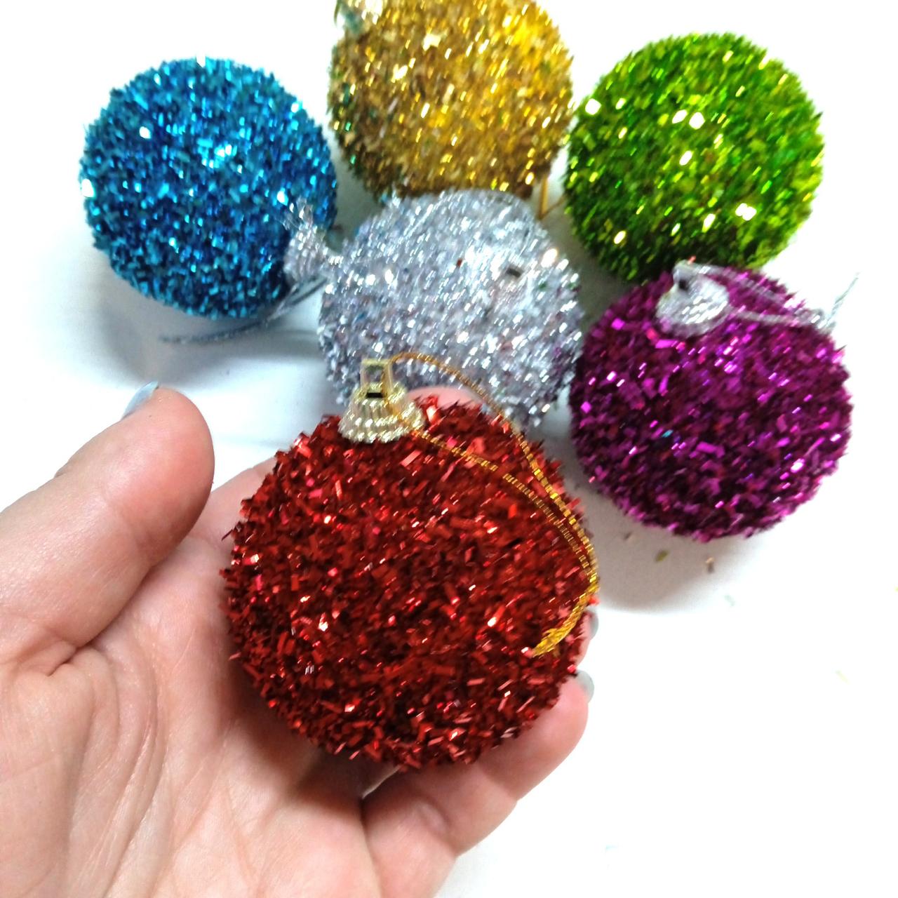 Набір новорічних іграшок кольоровіі 6 шт 6 см | прикраси ялинкові | новорічні іграшки, фото 1