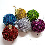 Набір новорічних іграшок кольоровіі 6 шт 6 см | прикраси ялинкові | новорічні іграшки, фото 2