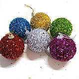 Набір новорічних іграшок кольоровіі 6 шт 6 см | прикраси ялинкові | новорічні іграшки, фото 4