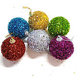 Набір новорічних іграшок кольоровіі 6 шт 6 см | прикраси ялинкові | новорічні іграшки, фото 6