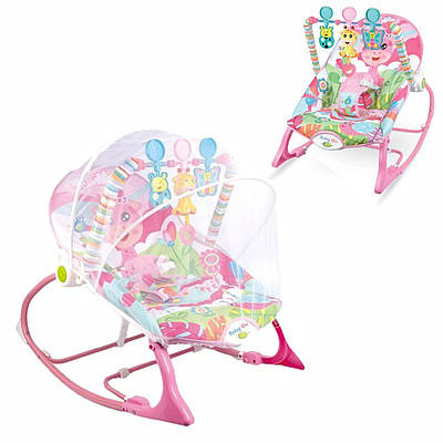 Шезлонг колиска крісло гойдалка з вібрацією мелодіями для сну та розвитку малюка брязкальця пальчикова гра