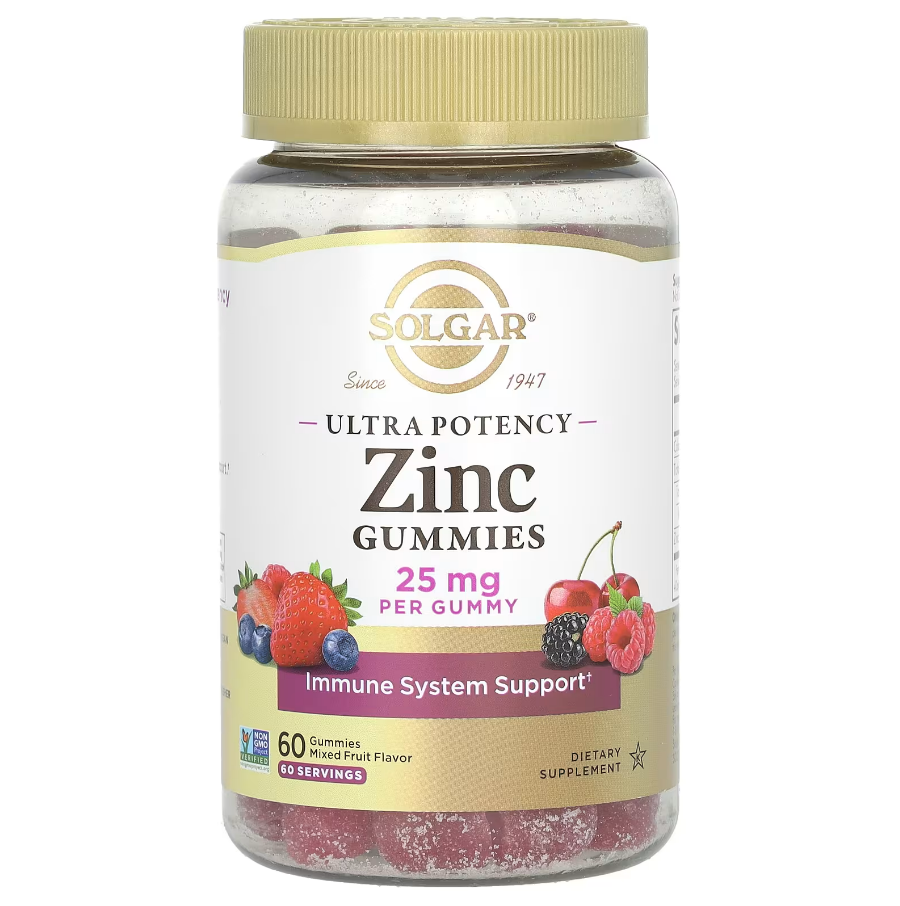 Ultra Potency Zinc Gummies Mixed Fruit Solgar 25 мг 60 жувальних мармеладок, фото 1