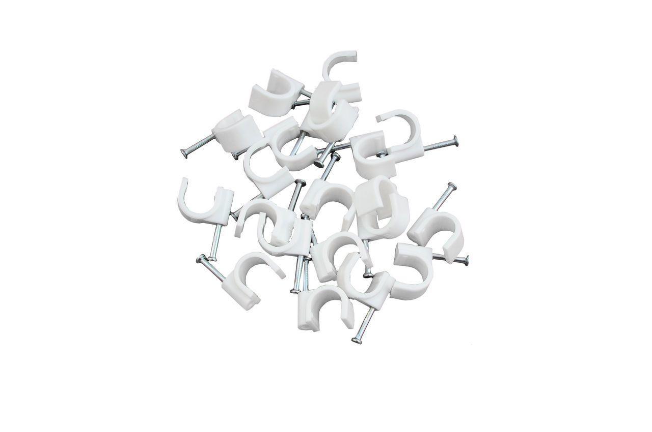 Кліпса кругла Apro 4 мм біла (100 шт.) пластикові скоби з цвяхом для надійного кріплення кабелю