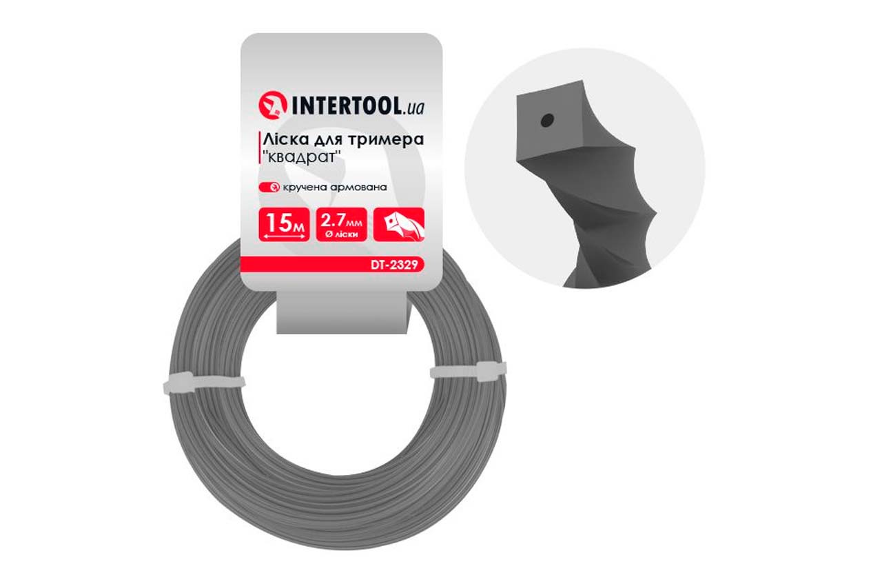 Ліска для тримера Intertool 2.7 мм х 15 м квадрат кручений армований (DT-2329)