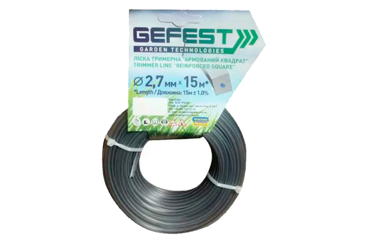 Ліска для тримера Gefest 2.0 мм x 15 м квадрат армований (GSQ2.0R)