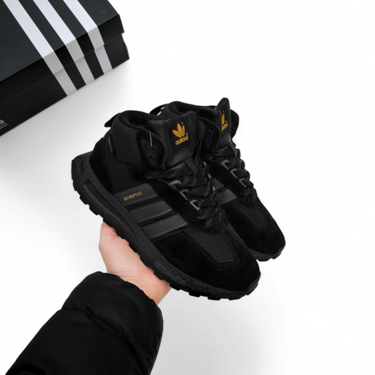 Чоловічі зимові кросівки Adidas Retropy Black Чорні Адідас Репторі нейлон замша хутро зима, фото 1