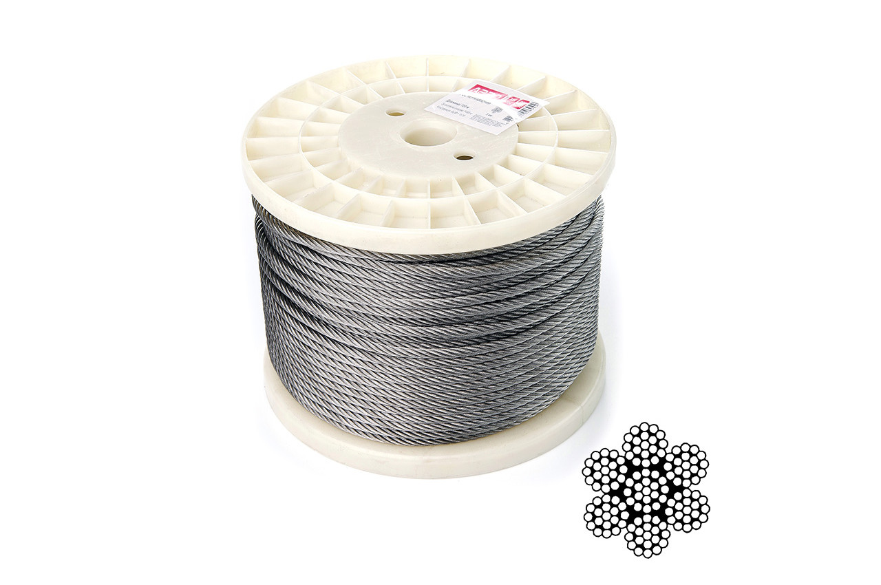 Трос нержавіючий Apro 5 мм х 100 м (6х19+1х19) DIN 3060 буксирувальний, виробник Китай