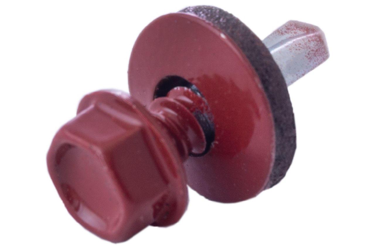 Саморіз покрівельний Apro 4,8 x 19 мм RAL 3011 червоний з шестигранною головкою, свердлом та шайбою з прокладкою