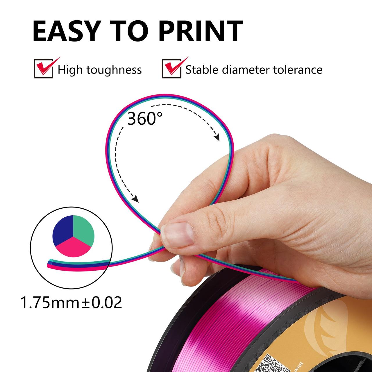 Пластик филамент KINGROON PLA Silk RoseRed Blue Green (YMX0172)