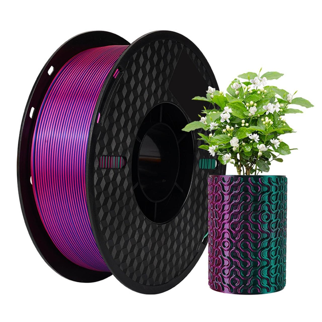 Пластик філамент для 3Д-друку KINGROON Silk PLA RoseRed Blue Green (YMX0172), Classic Spool, 1.75мм, 1кг, 195-230℃, Черв Син Зелен