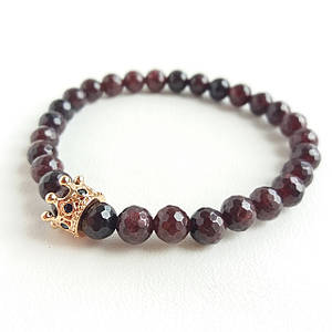 Браслет із Гранату з Короною грановані намистини d 6мм