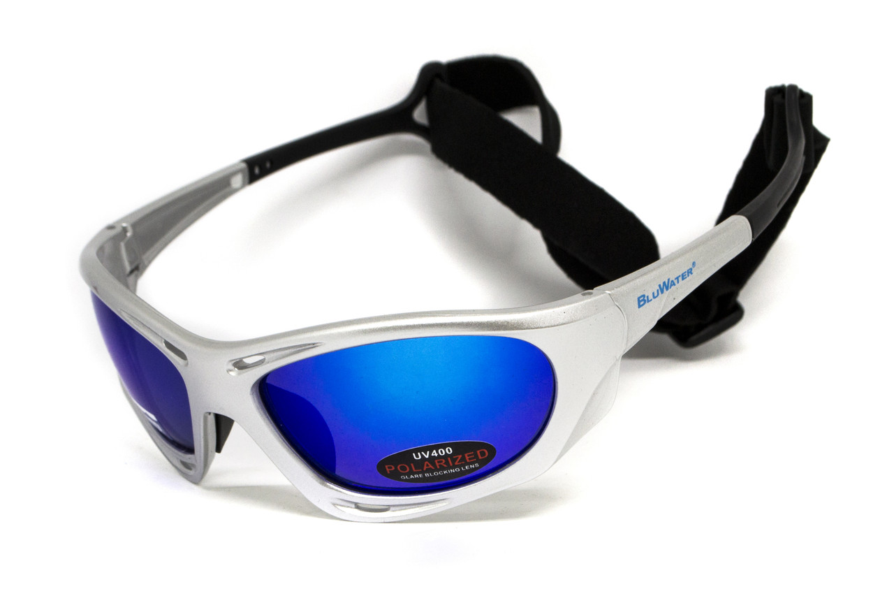 Окуляри поляризаційні BluWater Hydro Silver Polarized (G-Tech™ blue) Anti-Fog, дзеркальні сині в сріблястій оправі, фото 1