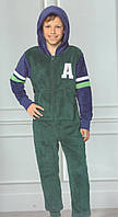 Дитяче кігурумі для хлопчика флісовий комбінезон зелений з літерою А розміри 134-152