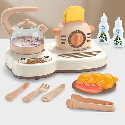 Дитячий кухонний набір побутової техніки Іграшкова кухня киплячий чайник тостер муляжі продуктів мелодії світло