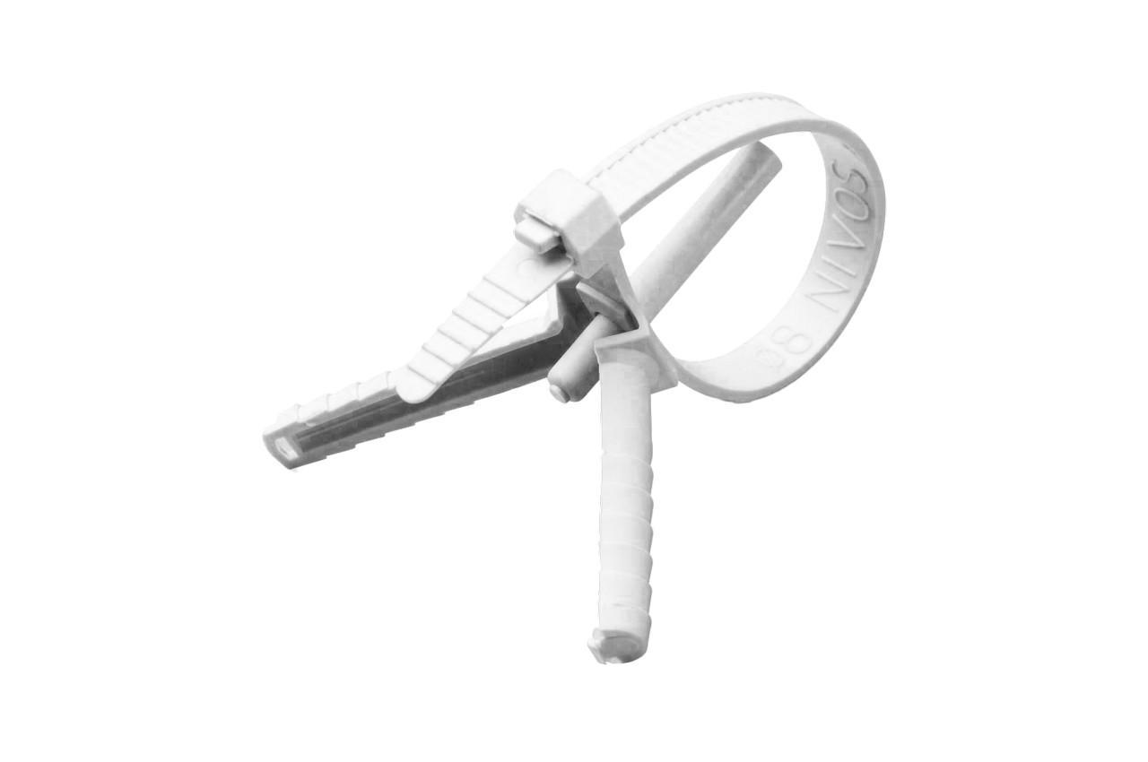 Хомут з дюбелем Apro 8 x 90 мм, білий, 100 штук, для кріплення кабелів з забивним дюбелем, Китай