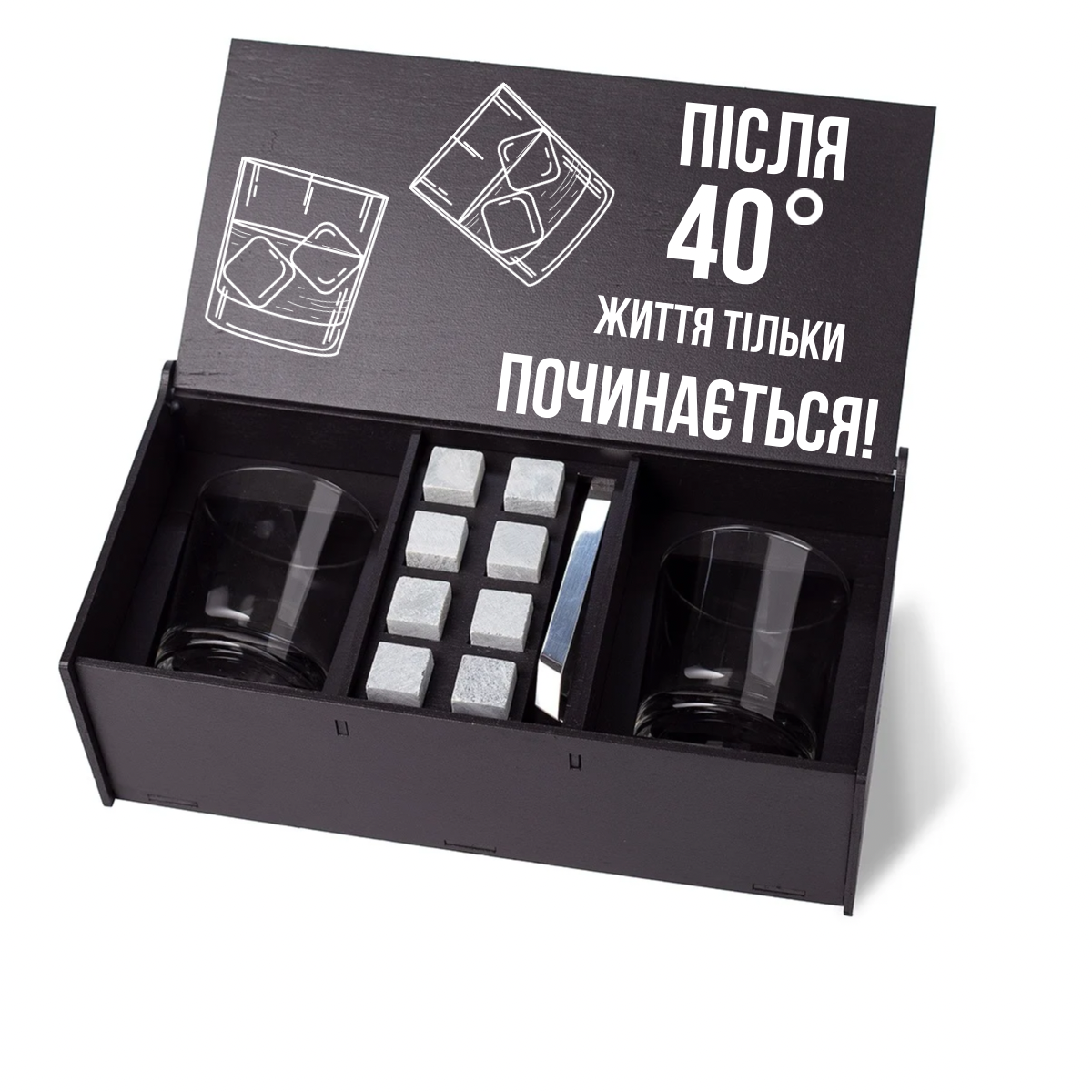 Подарунковий набір для віскі "Після 40 життя тільки починається"