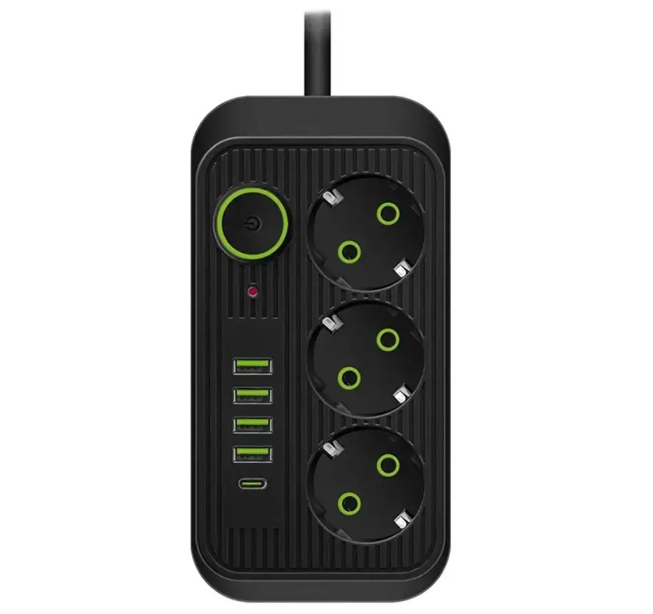 Мережевий фільтр подовжувач 4 м 3 розетки 4 USB Type-C UA Power F09U чорний, фото 1