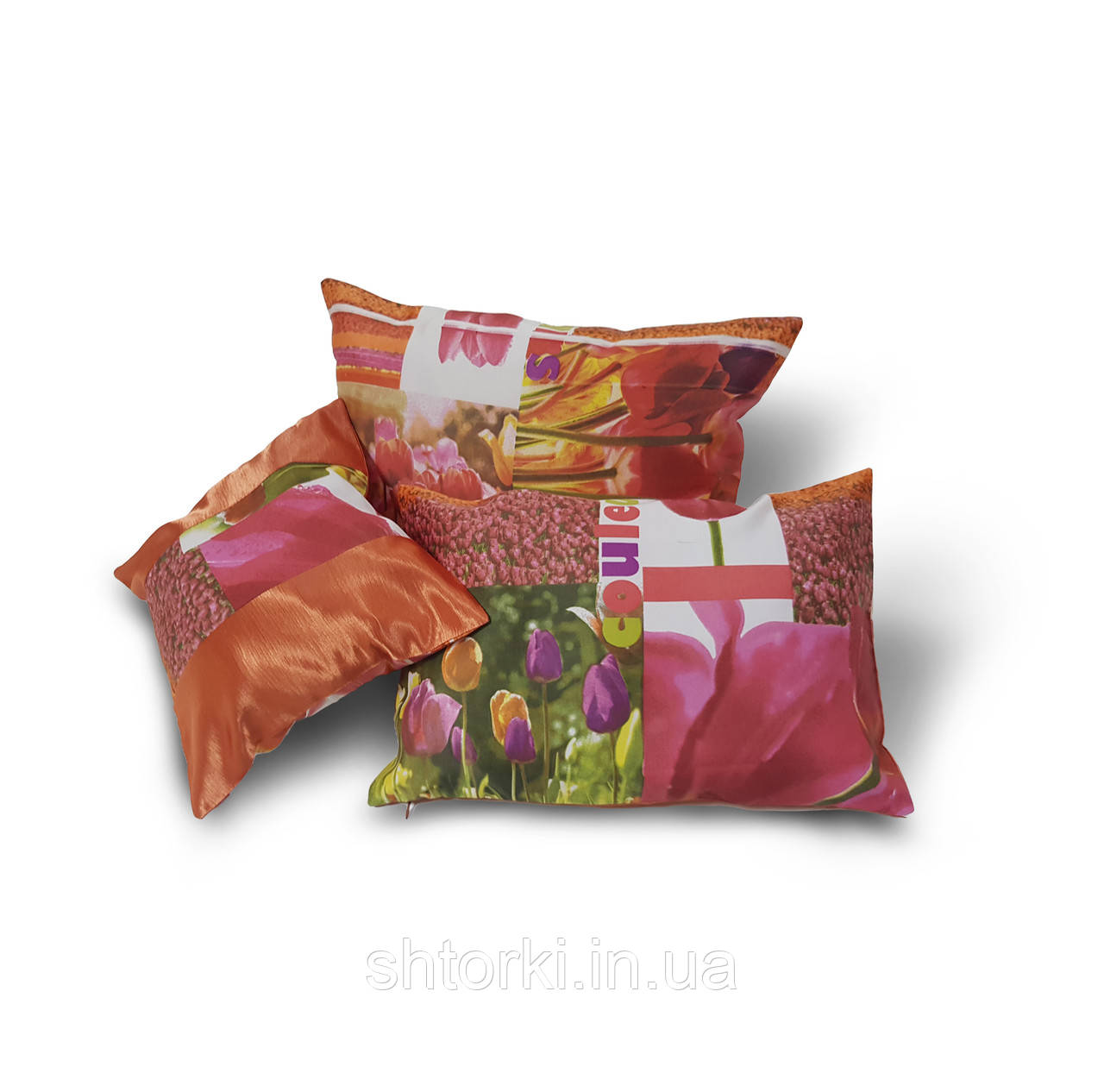 Комплект декоративных подушек Firanka Flowers Abstract 40х40см 1шт 40х30см 1шт 30х22см 1шт оранжевые (п_0666)