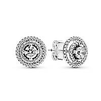 Срібні сережки Pandora "Блискучий подвійний ореол" 299411C01