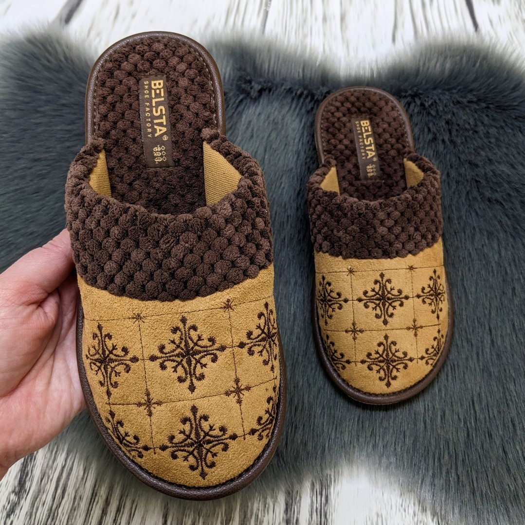 Тапочки жіночі домашні Белста із закритим носком бежеві з коричневим 2867, фото 1