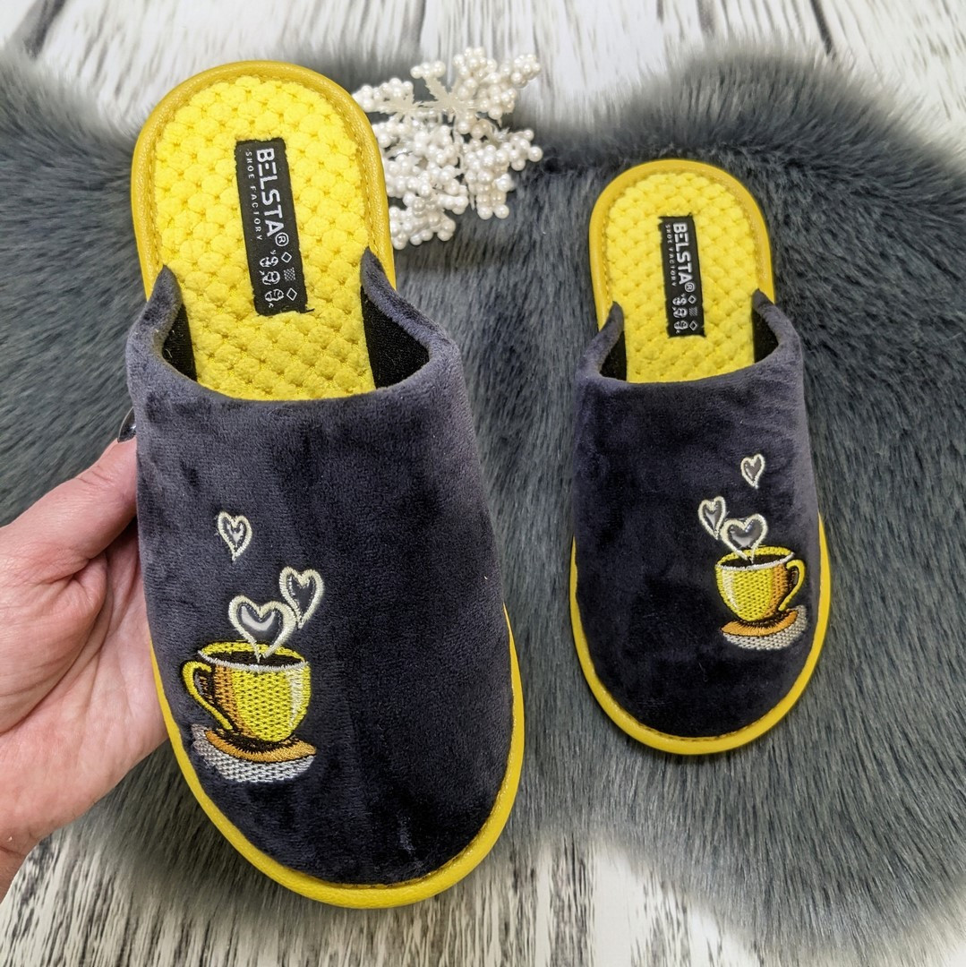 Тапочки жіночі домашні Белста темно-сірі з жовтим закриті 2871, фото 1