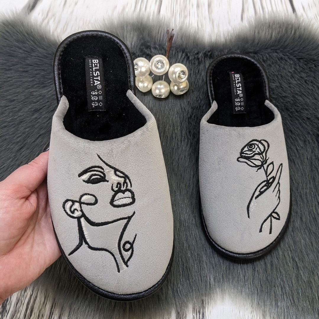 Капці жіночі домашні Белста сірі із закритим носком велюрові 4689, фото 1