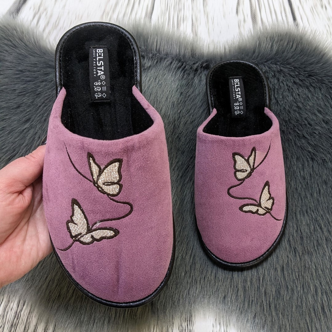 Капці жіночі домашні Белста бузкові із закритим носком велюрові 4724, фото 1