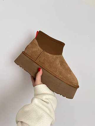 Зимові Жіночі Черевики UGG Classic Mini Dipper Chestnut Brown / УГГ Класик Міні Діпер Чеснат Коричневі, фото 1