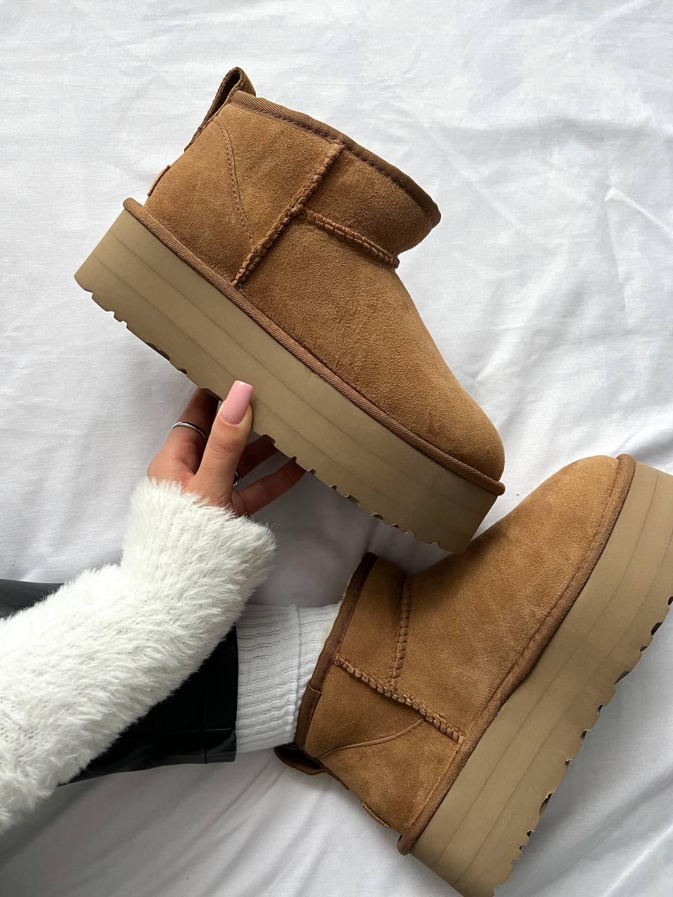 Зимові Жіночі Черевики UGG Classic Ultra Mini Platform Brown / УГГ Класик Ультра Міні Платформ Коричневі