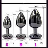 Анальний корок метал чорний серцем L + мішечок, фото 4