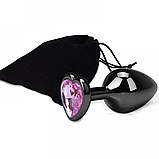 Анальний корок метал чорний серцем L + мішечок, фото 5