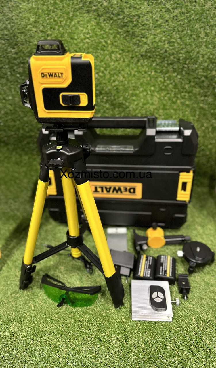 Акумуляторний лазерний нівелір DeWalt DCLE34031N 4D-16 променевий 3.7 V 5 AH рівень зі штативом Девольт лазер АКБ