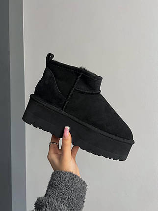Зимові Жіночі Черевики UGG Classic Ultra Mini Platform Black / УГГ Класик Ультра Міні Платформ Чорні, фото 1