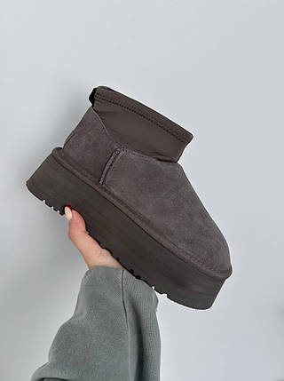Зимові Жіночі Черевики UGG Classic Mini Dipper Thundercloud Grey / УГГ Класик Міні Діпер Сандерклауд Сірі, фото 1