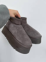 Зимові Жіночі Черевики UGG Classic Mini Dipper Thundercloud Grey / УГГ Класик Міні Діпер Сандерклауд Сірі, фото 5