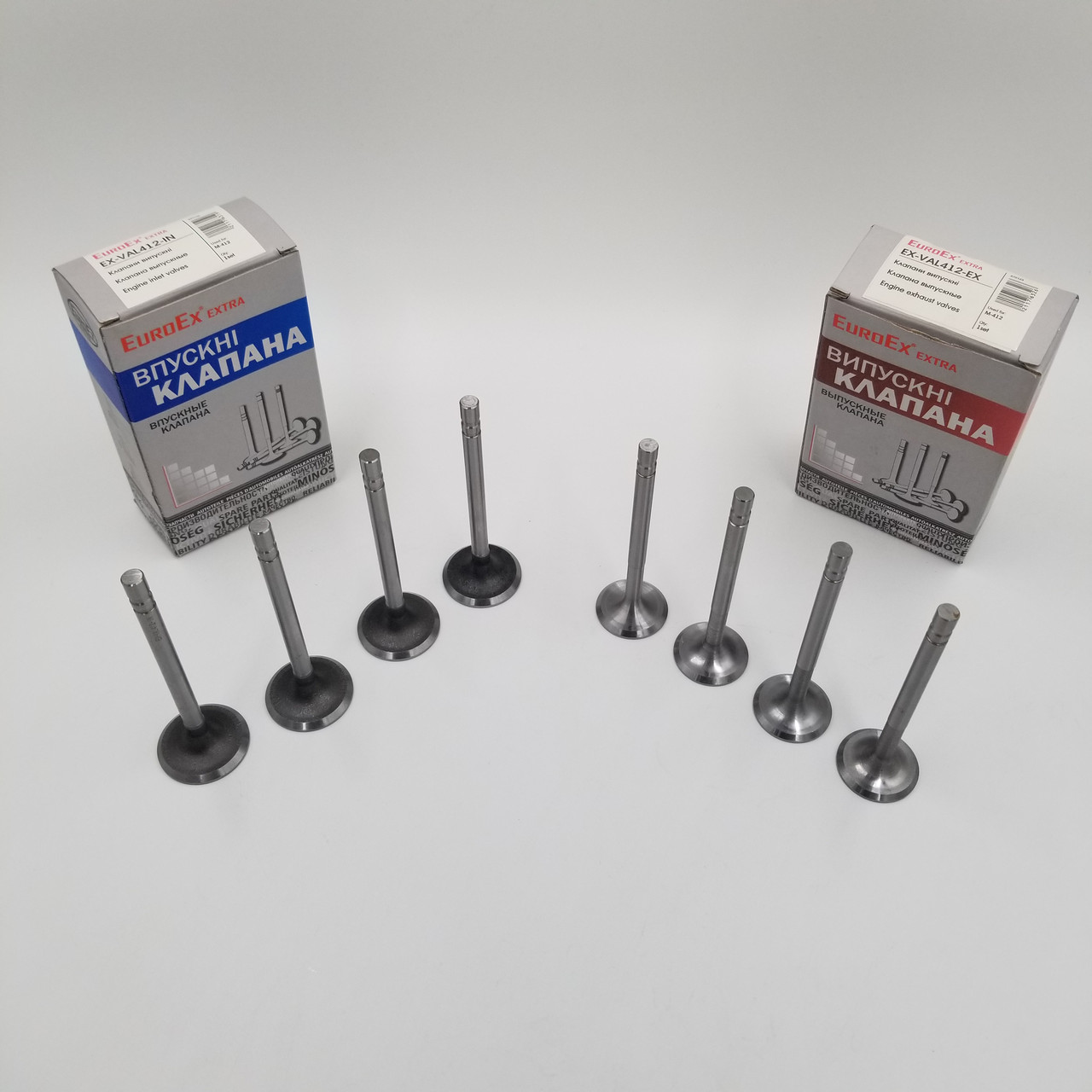 Клапани Москвич 412 комплект (впуск+випуск) EuroEx Угорщина 412-1007010, 412-1007015