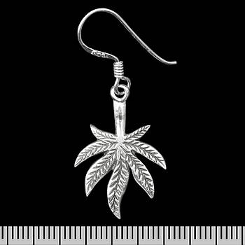 (ehs-032) Сережка-гачок Cannabis leaf down (срібло, 925 проба)