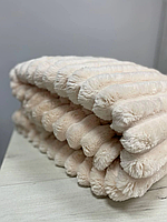 Плед KOLOCO шарпей королівський євро 200х220 см широка смужка 3 см кремовий