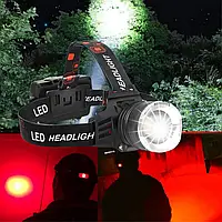 Налобный тактический фонарь с Красным и Белым светом зарядка от USB (Type-C) аккумулятор 18650 2 шт