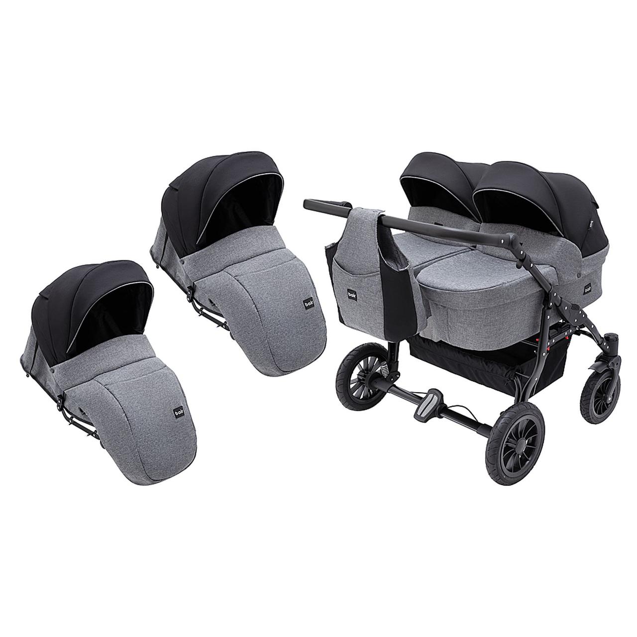 Коляска 2 в 1 для двійні Bair Sorento DUO BS-04 графіт / чорний, фото 1