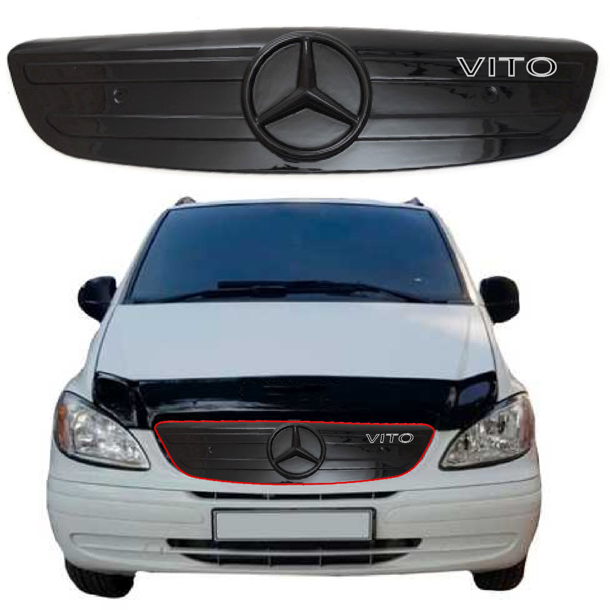 Зимова накладка на радіаторні грати Mercedes Vito-Viano 2004-2010 з Логотипом Глянець Voron Glass, фото 1