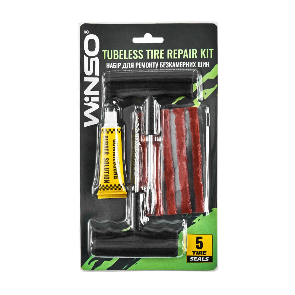 Набір для ремонту безкамерних шин Winso (шило, штопор, кордовий жгут 5шт, клей), фото 1