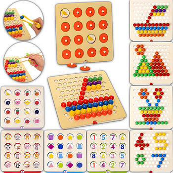 Дерев'яна мозаїка з 4 двосторонніми картками Веселі хованки 2 в 1 Tree Toys MD 2467