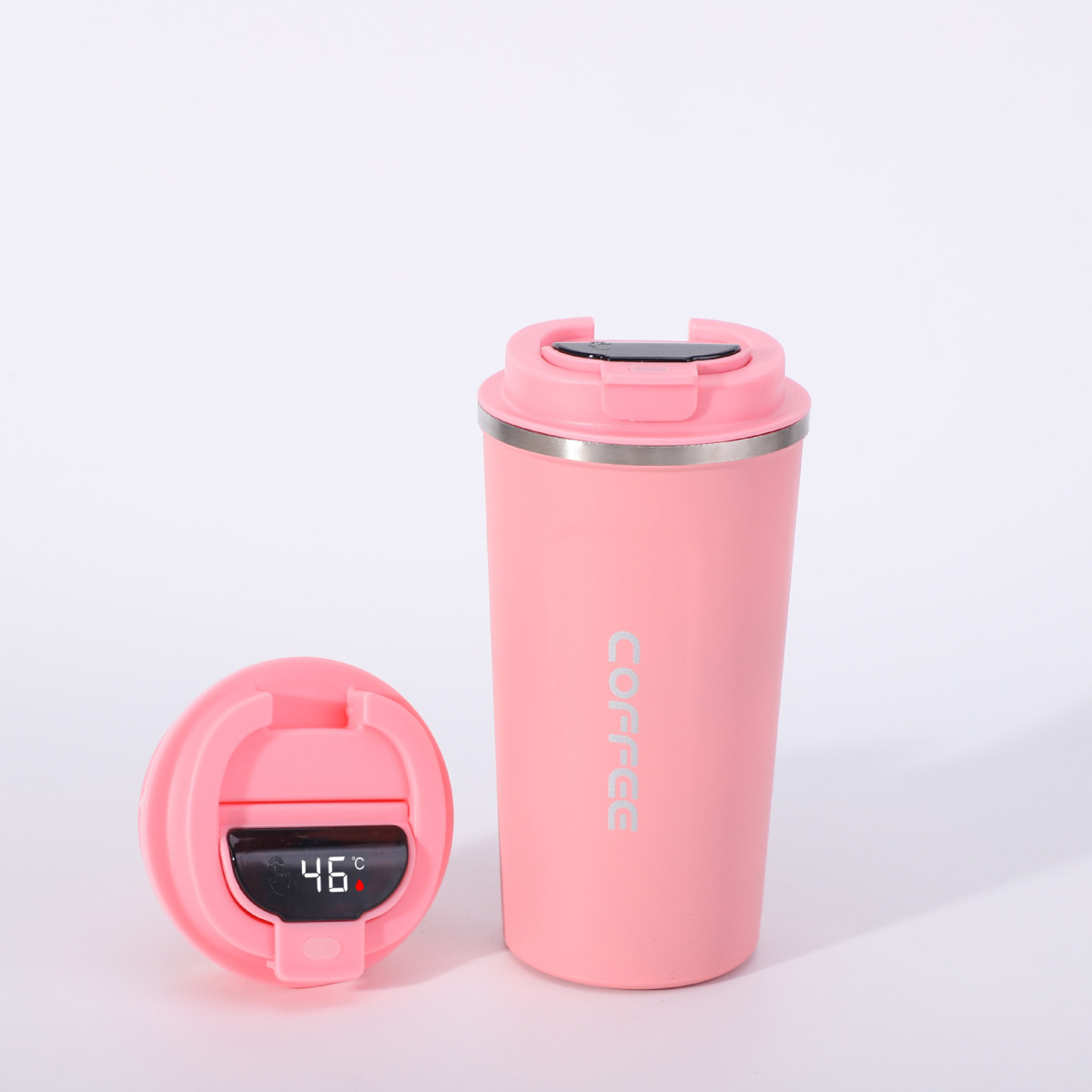 Термочашка Coffee 510 мл Рожева, з індикатором температури