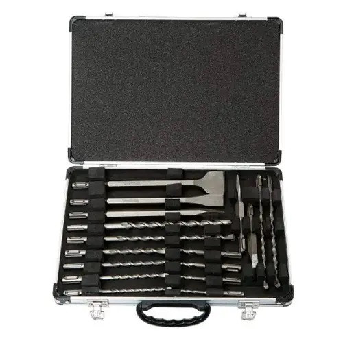 Набір свердлів та зубил 17шт для перфоратора відбійного молотка SDS-Plus, кейс, фото 1